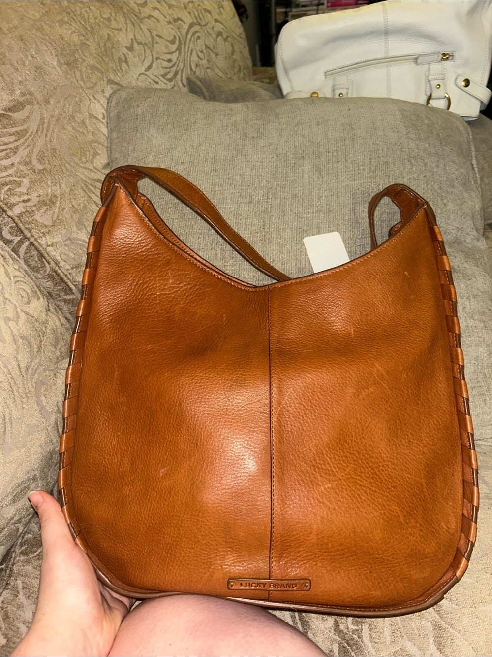 Lucky Brand Cognac Leather Shoulder Hobo Bag